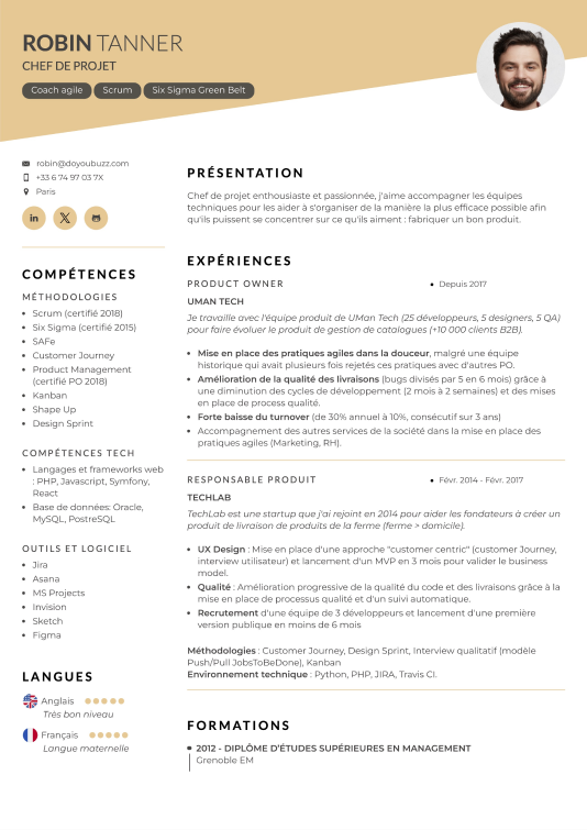 Example of a resume visible on the internet